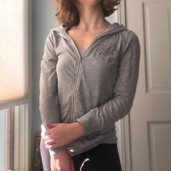 PINK VICTORIA’s SECRET SIZE LARGE LIGHTWEIGHT ZIP UP HOODIE - Picture 3 of 7